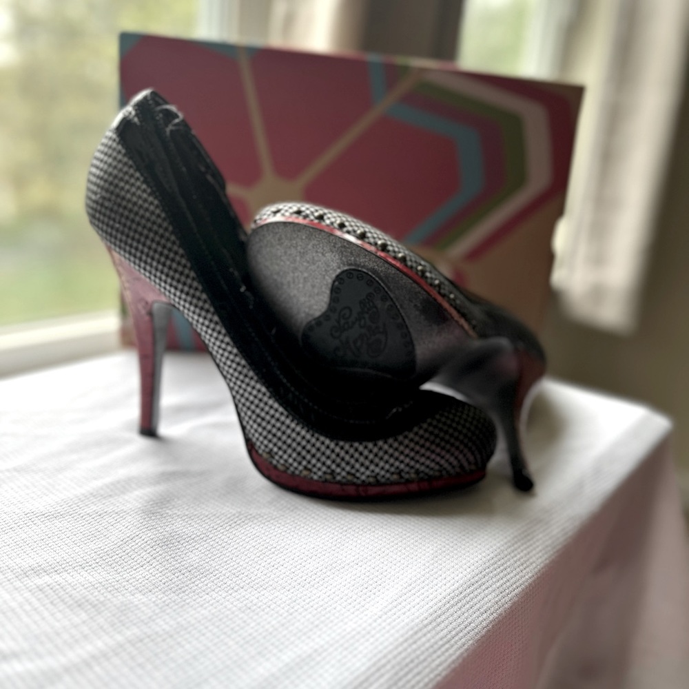 Naughty Monkey-size 10 - Red/Black Checkered pattern.
